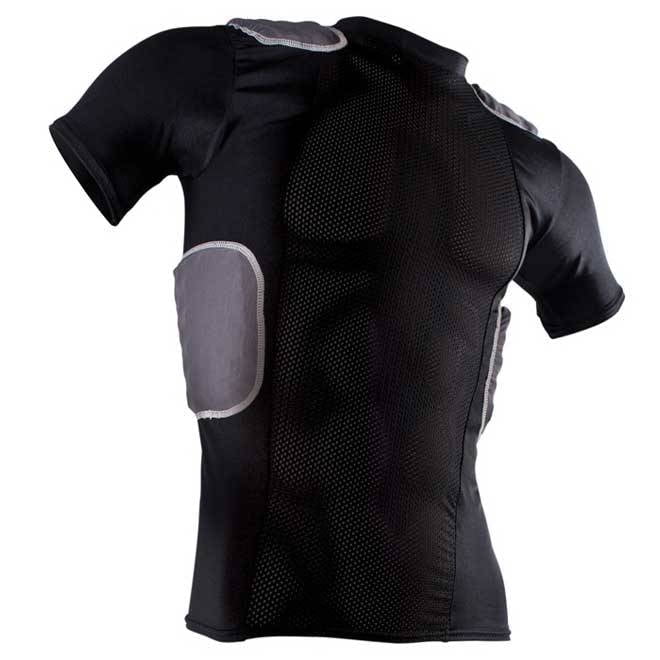 Cramer Lightning 5 Pad Youth Football Shirt with Integrated Rib, Spine and Clavicle Pads, Youth Football Padded Compression Shirt, Rib Protector Shirt, Padded Basketball Shirt, Black, Youth Large